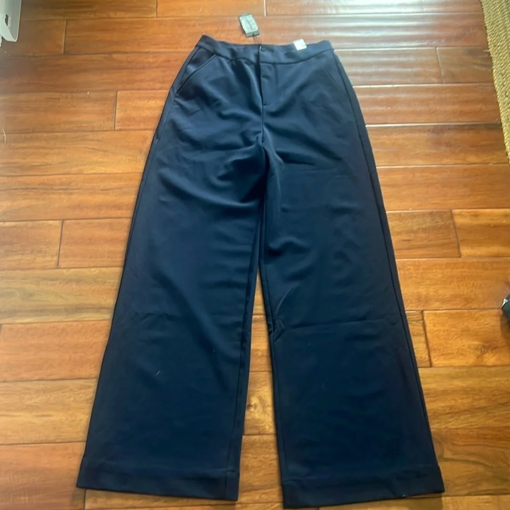 Kate Young x Splendid wool blend navy blue straight leg pants Size 4 - Picture 2 of 8